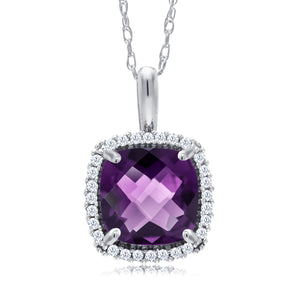 Amethyst - Checkerboard - February_Pendant in 10K White Gold