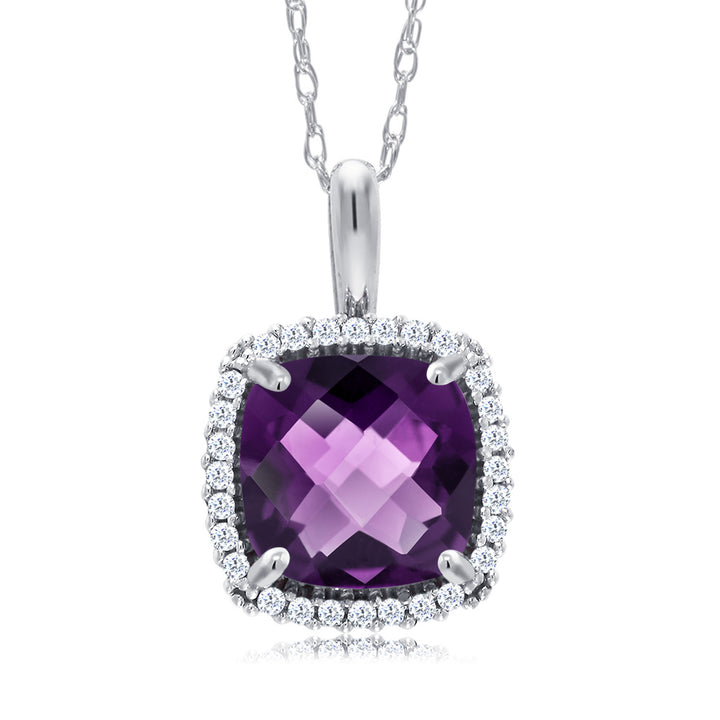 Amethyst - Checkerboard - February_Pendant in 10K White Gold
