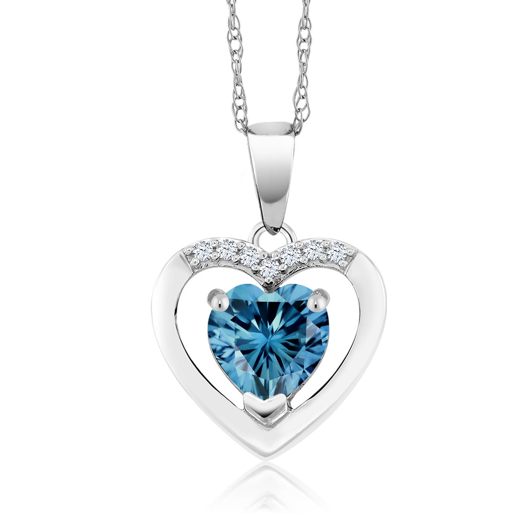 Persian Blue Moissanite - April_Pendant in 10K White Gold