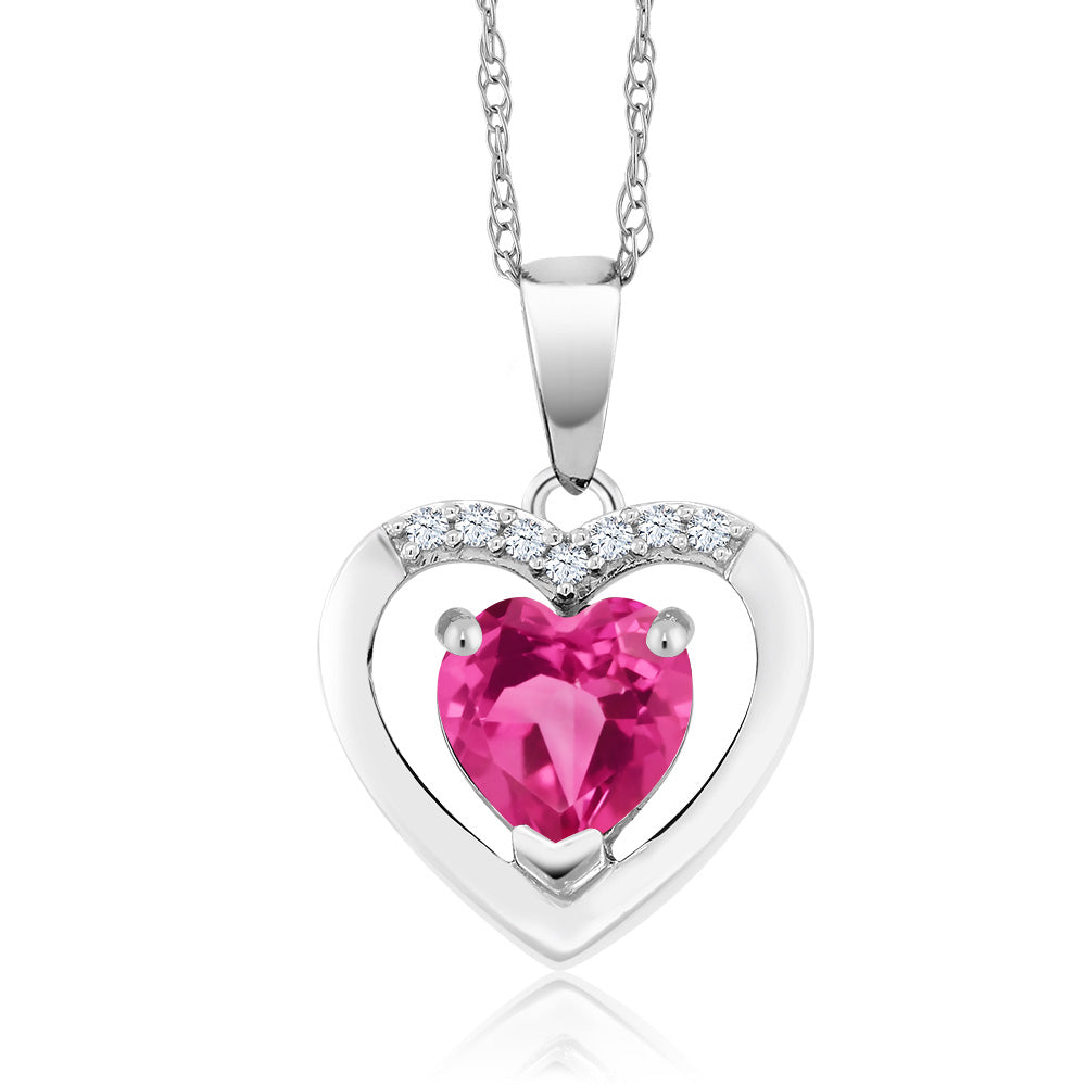 Pink Created Sapphire - September_Pendant in 10K White Gold