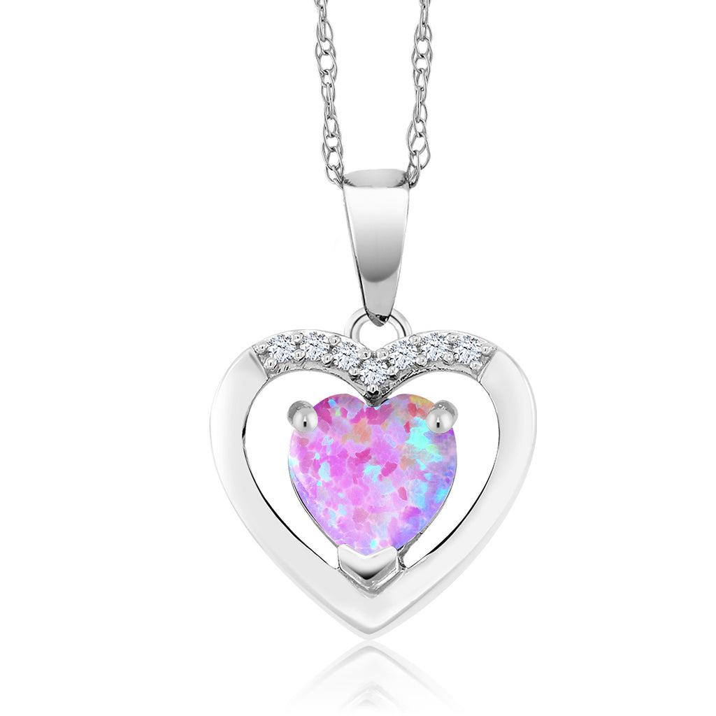 Pink Simulated Opal - October_Pendant in 10K White Gold