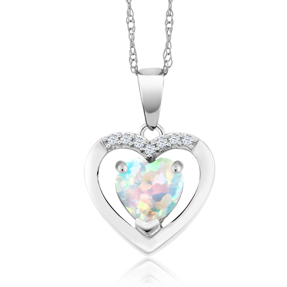 White Simulated Opal - October_Pendant in 10K White Gold