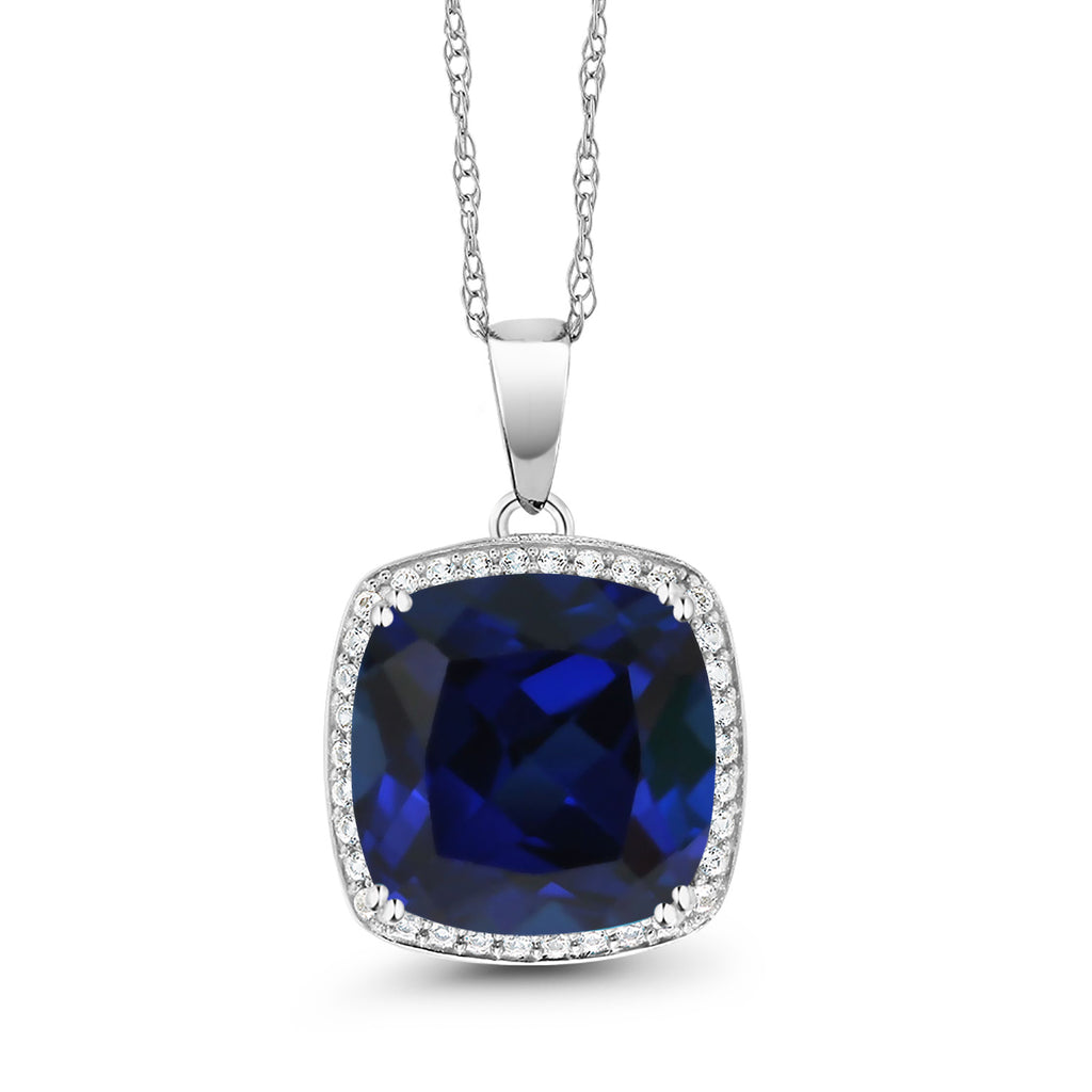Blue Created Sapphire - September_10K White Gold_Pendant in 10K White Gold