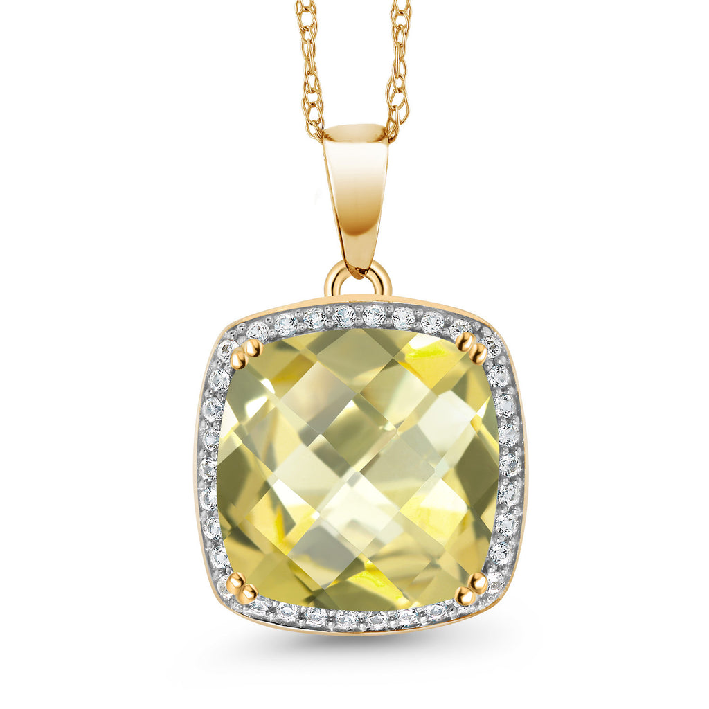 Lemon Quartz-Checkerboard_Pendant in 10K Yellow Gold
