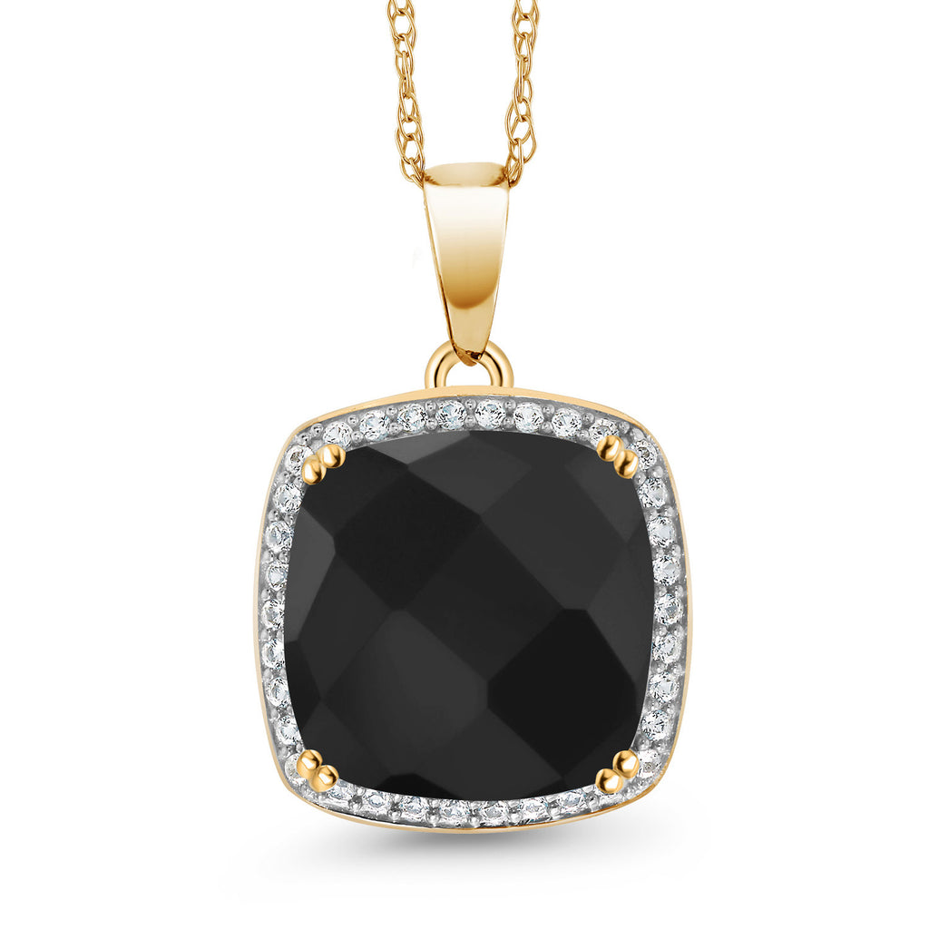 Onyx-Checkerboard - December_Pendant in 10K Yellow Gold