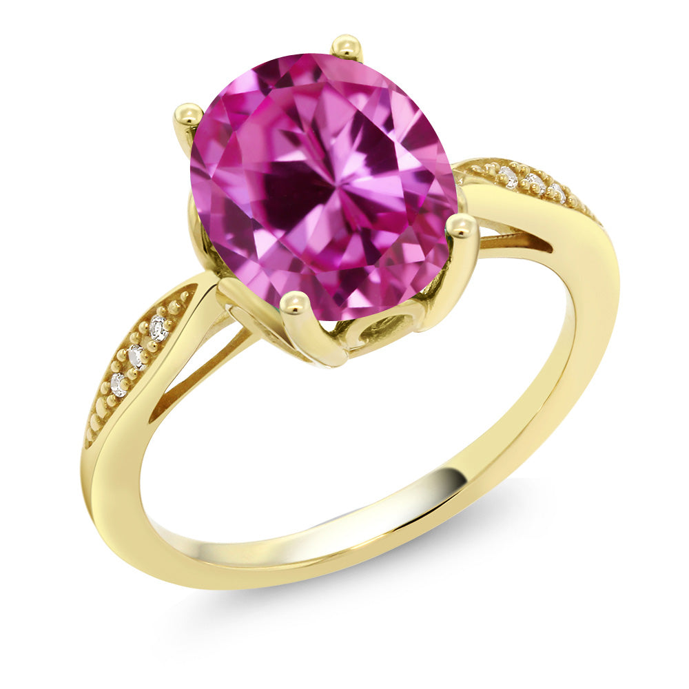 Pink Created Sapphire - September_8_Ring in 14K Yellow Gold