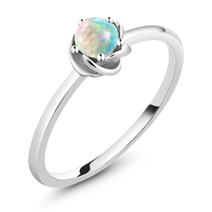 White Simulated Opal-Cabochon - October_5_Ring in 10K White Gold