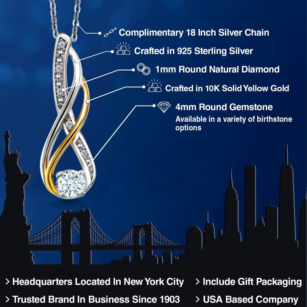 Aquamarine - March_Pendant in 925 Sterling Silver and 10K Yellow Gold