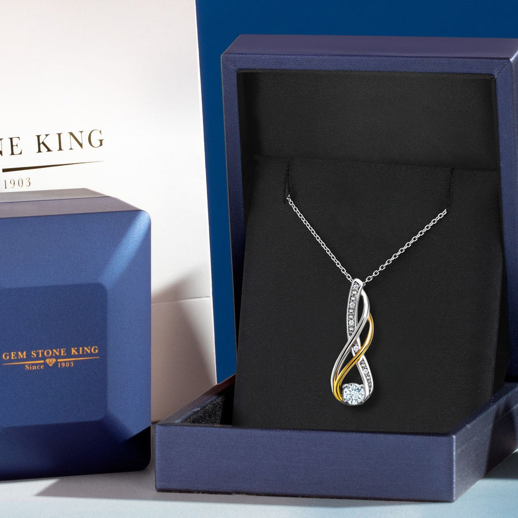 Aquamarine - March_Pendant in 925 Sterling Silver and 10K Yellow Gold