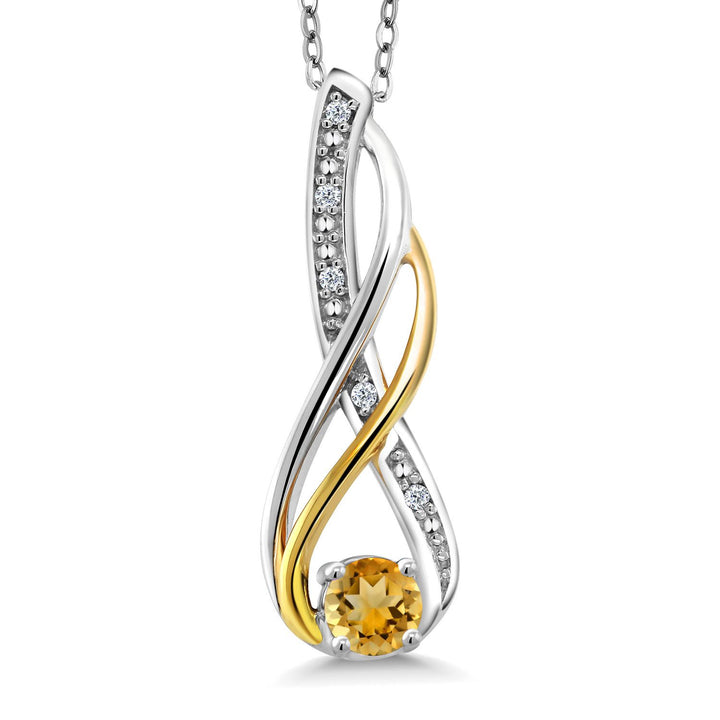 Gem Stone King Infinity Pendant Necklace For Women | 10K Yellow Gold and 925 Sterling Silver | Round 4MM Gemstone Birthstone and White Diamond | With 18 Inch Chain