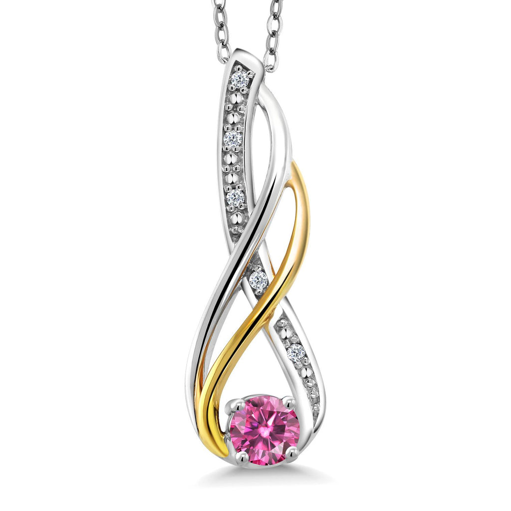 Pink Moissanite - April_Pendant in 925 Sterling Silver and 10K Yellow Gold