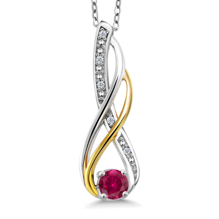 Gem Stone King Infinity Pendant Necklace For Women | 10K Yellow Gold and 925 Sterling Silver | Round 4MM Gemstone Birthstone and White Diamond | With 18 Inch Chain
