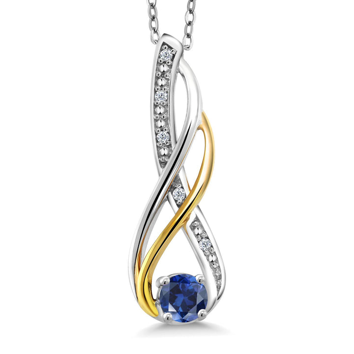 Gem Stone King Infinity Pendant Necklace For Women | 10K Yellow Gold and 925 Sterling Silver | Round 4MM Gemstone Birthstone and White Diamond | With 18 Inch Chain
