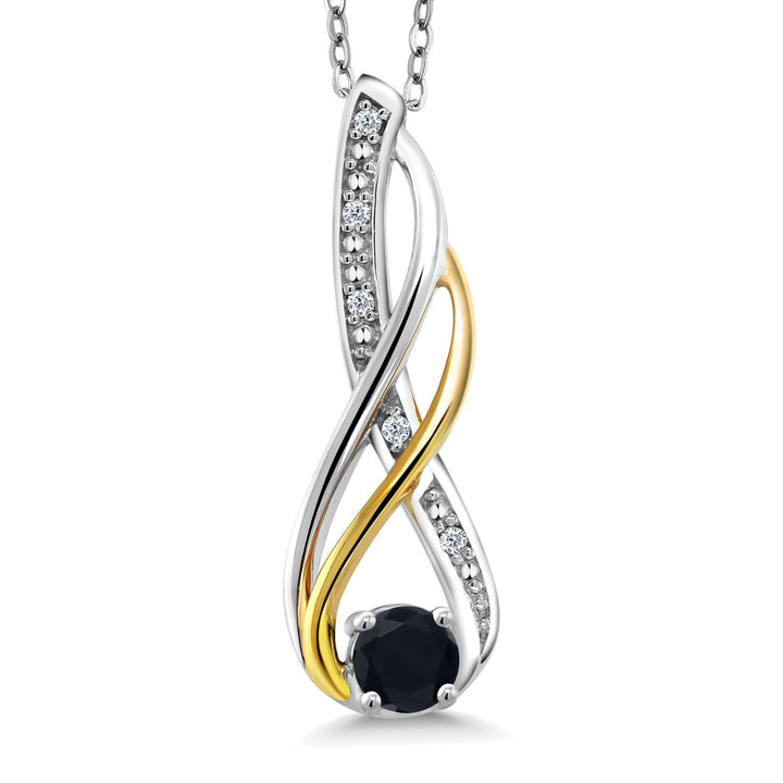 Gem Stone King Infinity Pendant Necklace For Women | 10K Yellow Gold and 925 Sterling Silver | Round 4MM Gemstone Birthstone and White Diamond | With 18 Inch Chain