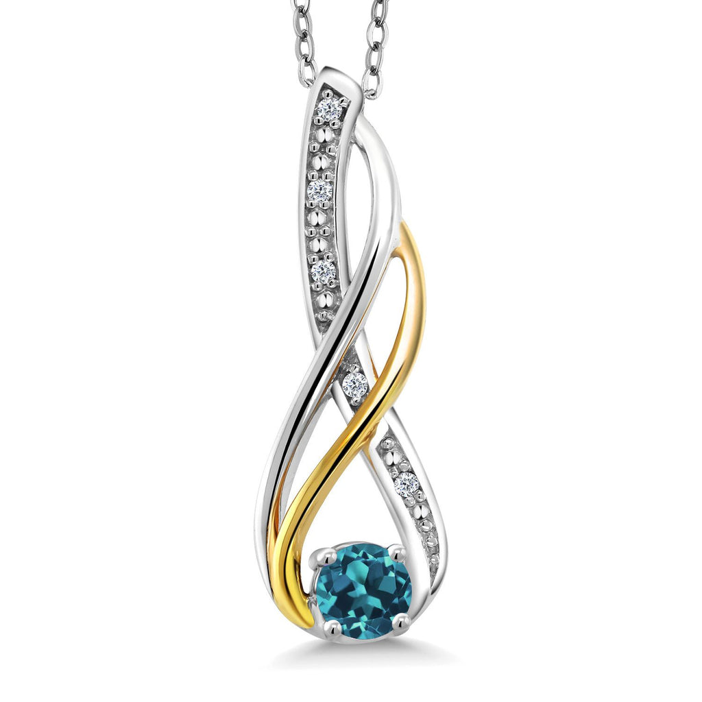 Gem Stone King Infinity Pendant Necklace For Women | 10K Yellow Gold and 925 Sterling Silver | Round 4MM Gemstone Birthstone and White Diamond | With 18 Inch Chain