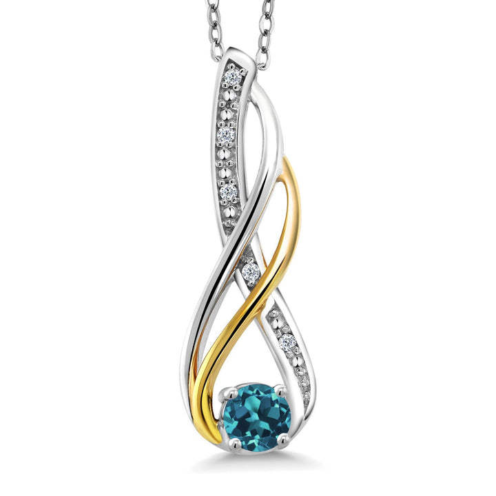 Gem Stone King Infinity Pendant Necklace For Women | 10K Yellow Gold and 925 Sterling Silver | Round 4MM Gemstone Birthstone and White Diamond | With 18 Inch Chain