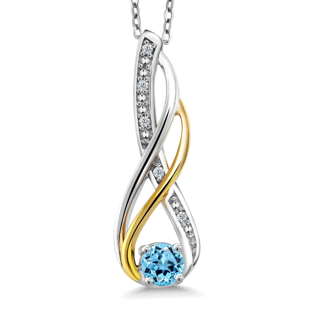 Gem Stone King Infinity Pendant Necklace For Women | 10K Yellow Gold and 925 Sterling Silver | Round 4MM Gemstone Birthstone and White Diamond | With 18 Inch Chain