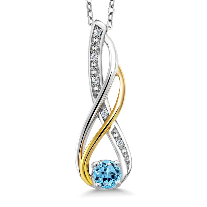 Gem Stone King Infinity Pendant Necklace For Women | 10K Yellow Gold and 925 Sterling Silver | Round 4MM Gemstone Birthstone and White Diamond | With 18 Inch Chain