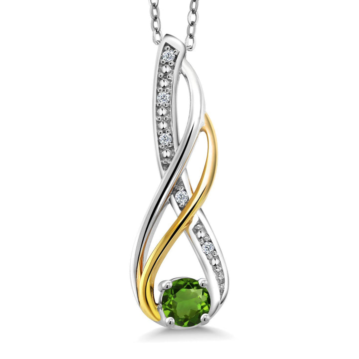 Gem Stone King Infinity Pendant Necklace For Women | 10K Yellow Gold and 925 Sterling Silver | Round 4MM Gemstone Birthstone and White Diamond | With 18 Inch Chain