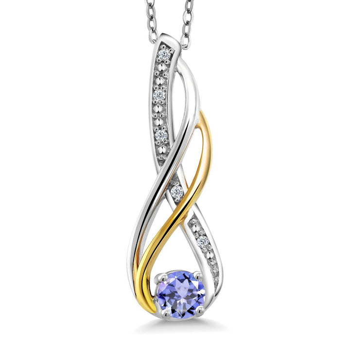 Gem Stone King Infinity Pendant Necklace For Women | 10K Yellow Gold and 925 Sterling Silver | Round 4MM Gemstone Birthstone and White Diamond | With 18 Inch Chain