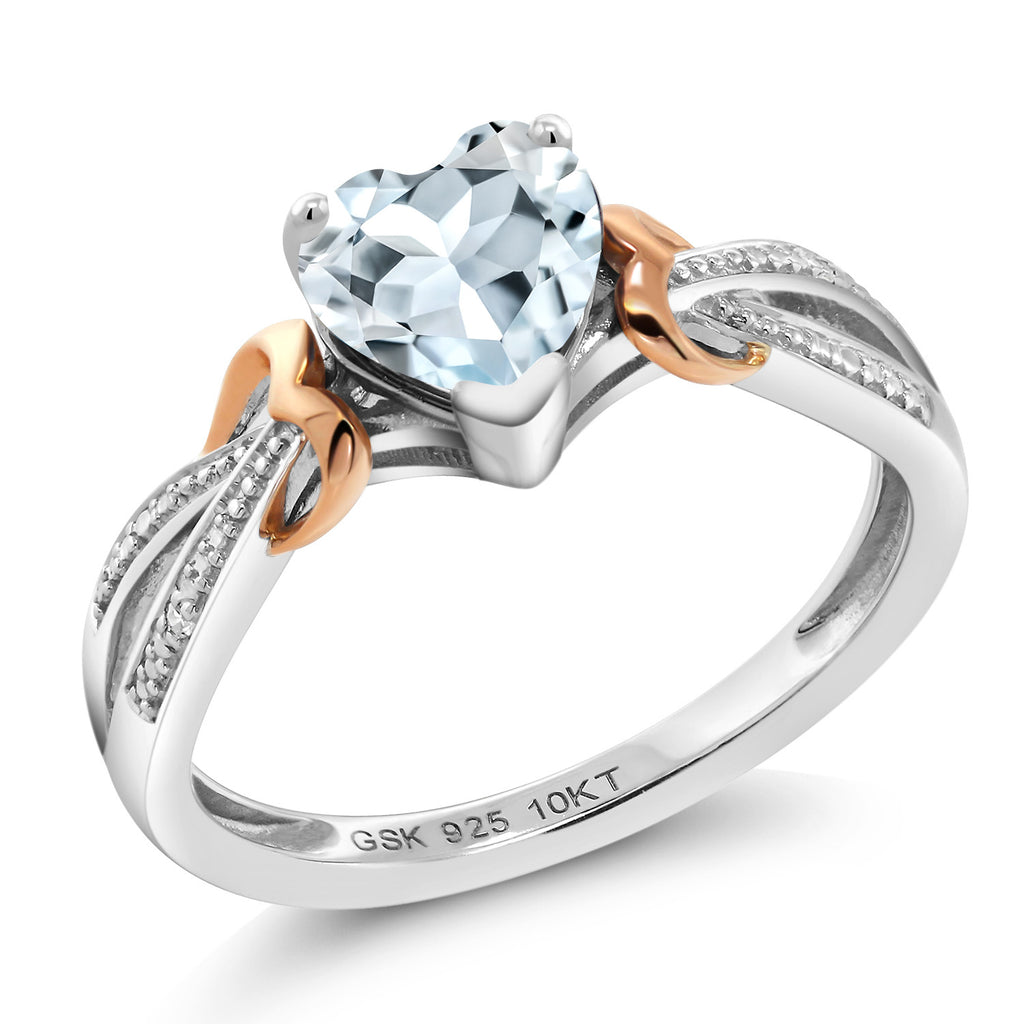 Aquamarine - March_7_Ring in 925 Sterling Silver and 10K Rose Gold