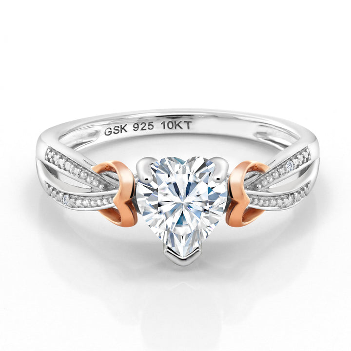 White Moissanite - April_5_Ring in 925 Sterling Silver and 10K Rose Gold