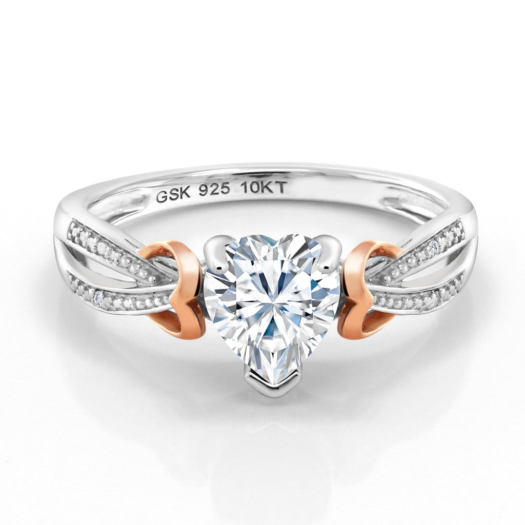 White Moissanite - April_8_Ring in 925 Sterling Silver and 10K Rose Gold