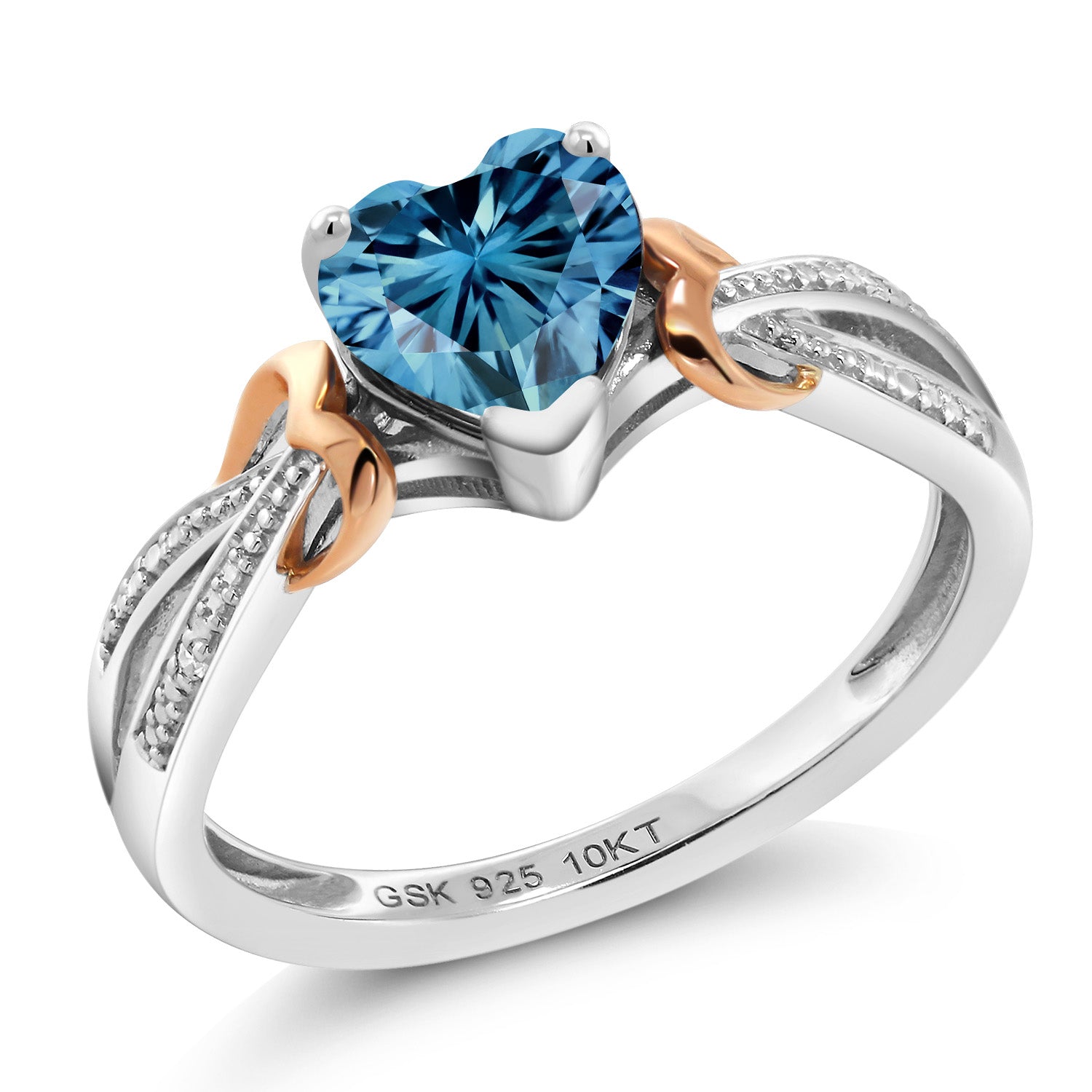 Persian Blue Moissanite - April_8_Ring in 925 Sterling Silver and 10K Rose Gold