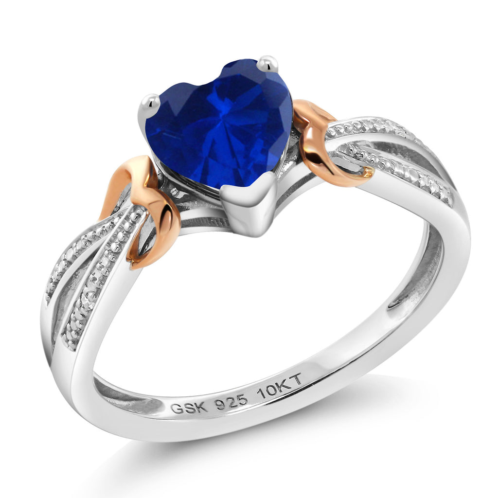 Created Sapphire - September_5_Ring in 925 Sterling Silver and 10K Rose Gold