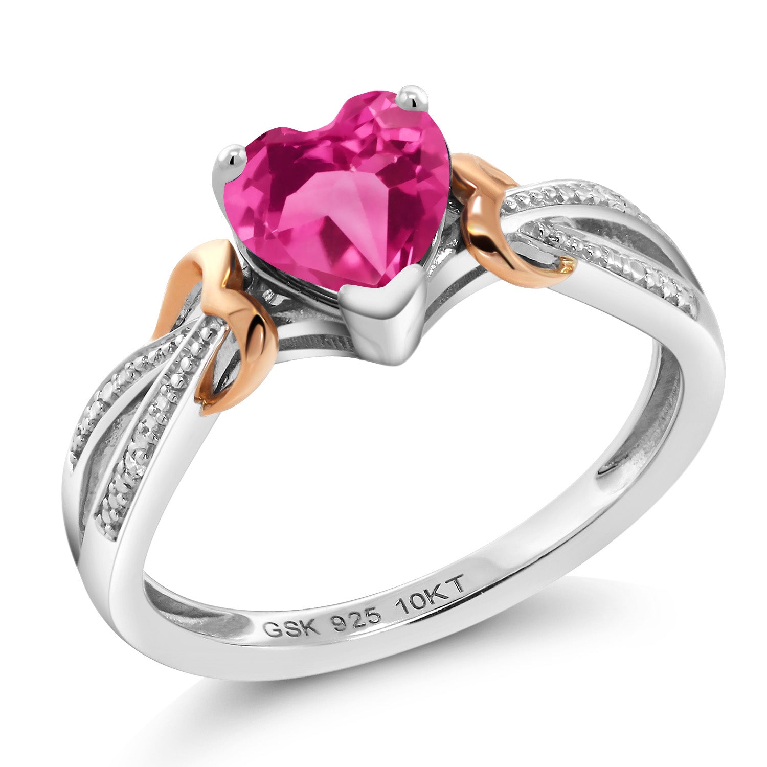 Pink Created Sapphire - September_7_Ring in 925 Sterling Silver and 10K Rose Gold