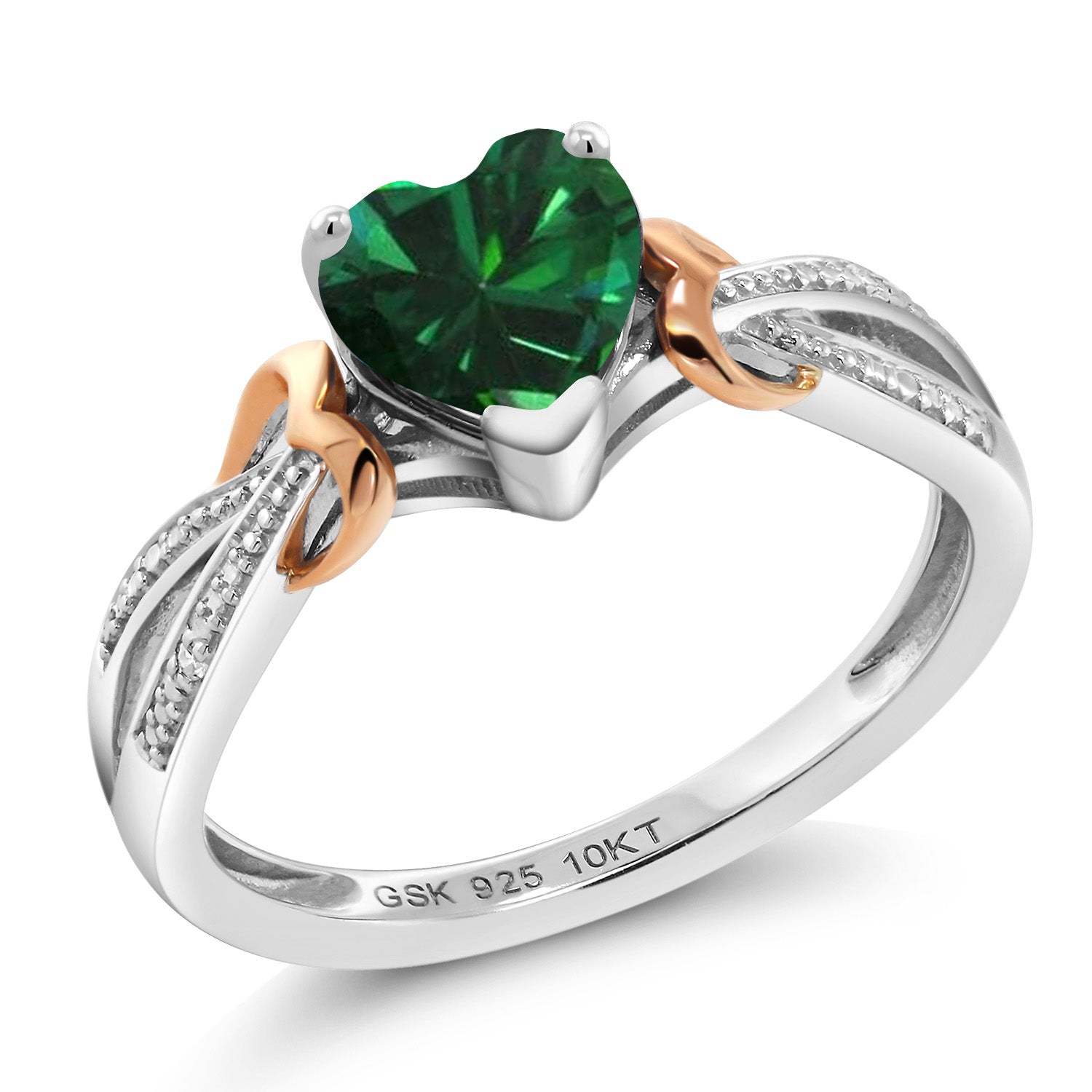 Nano Emerald - May_8_Ring in 925 Sterling Silver and 10K Rose Gold