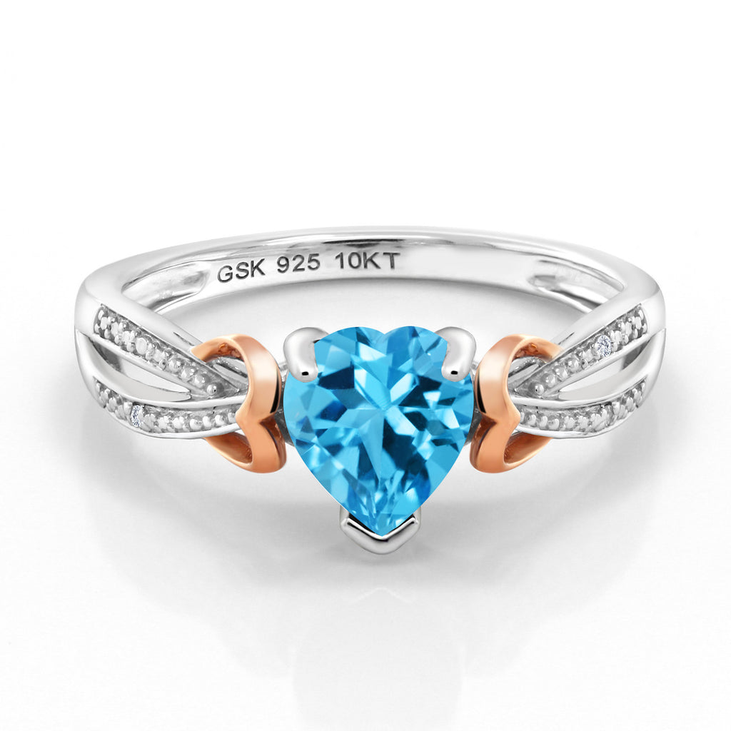 Swiss Blue Topaz - November_9_Ring in 925 Sterling Silver and 10K Rose Gold