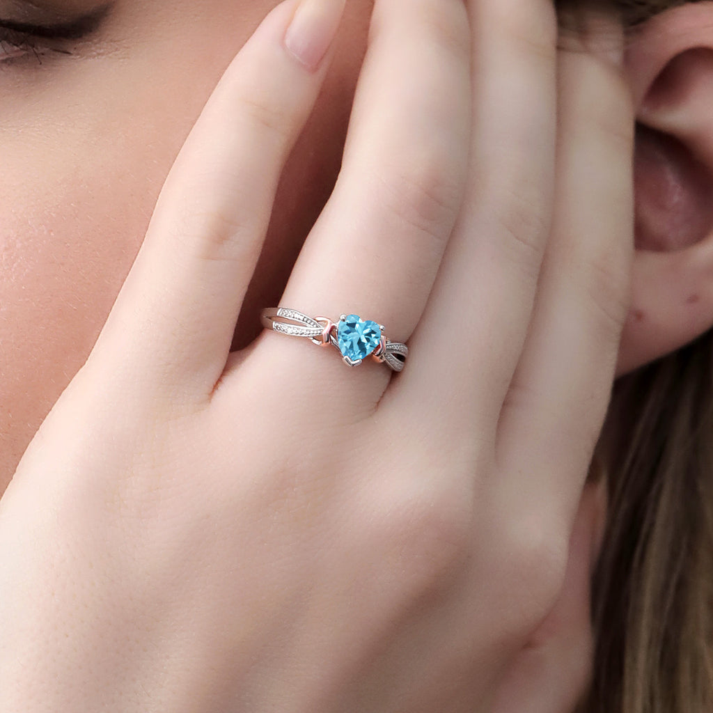 Swiss Blue Topaz - November_9_Ring in 925 Sterling Silver and 10K Rose Gold