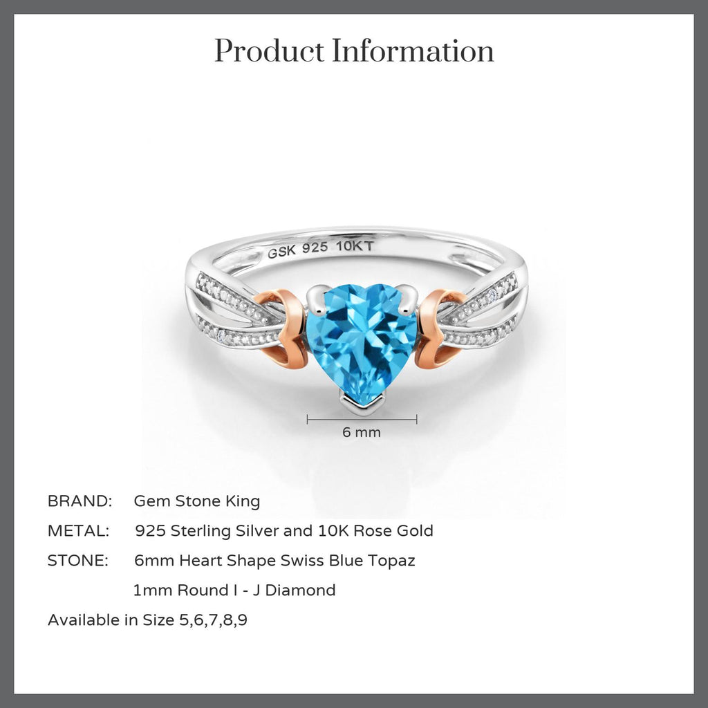 Swiss Blue Topaz - November_9_Ring in 925 Sterling Silver and 10K Rose Gold