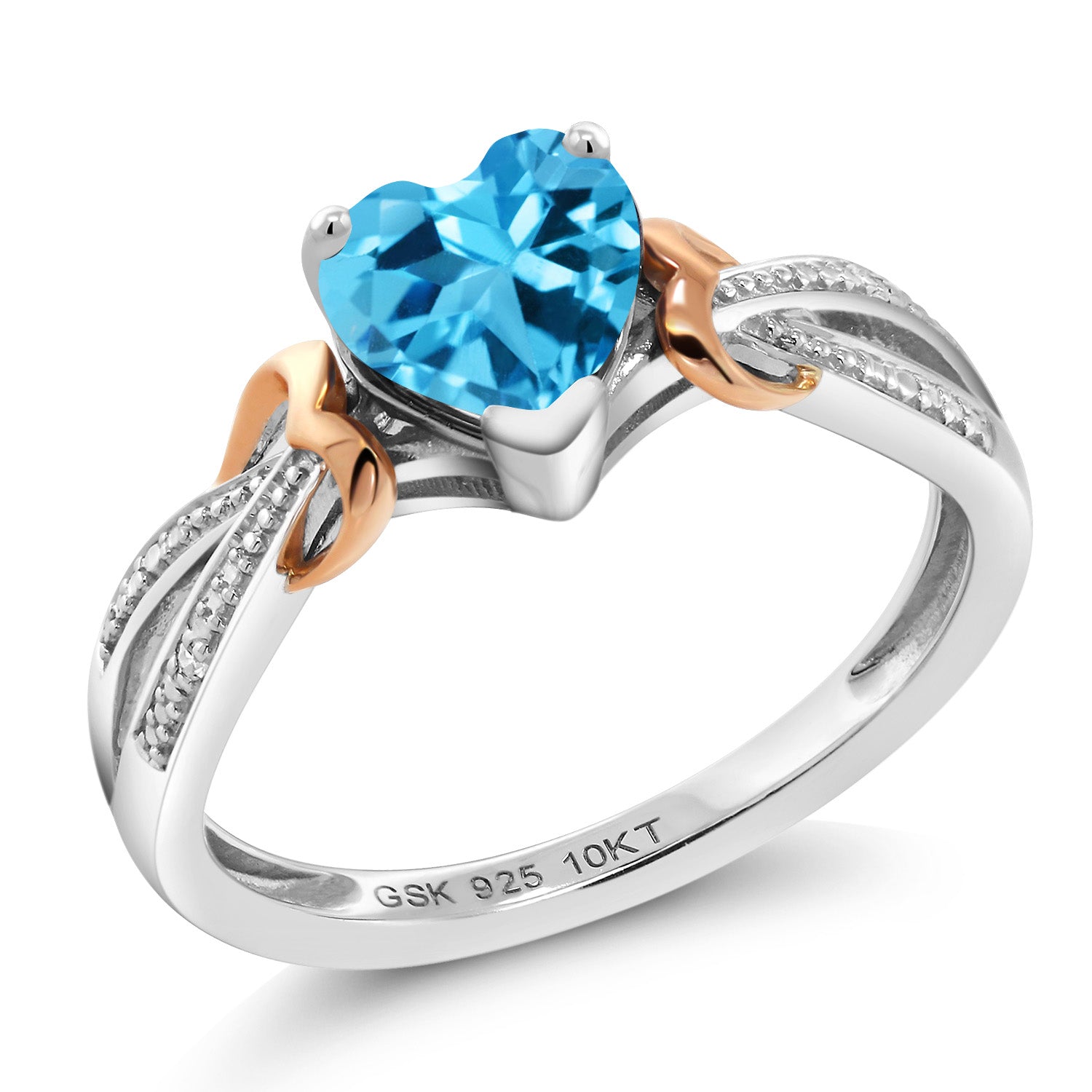 Swiss Blue Topaz - November_5_Ring in 925 Sterling Silver and 10K Rose Gold