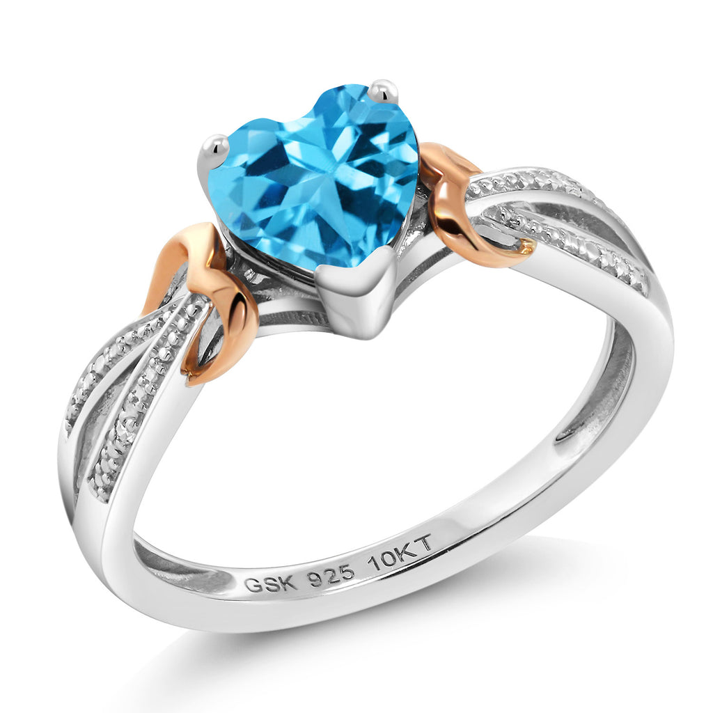 Swiss Blue Topaz - November_9_Ring in 925 Sterling Silver and 10K Rose Gold