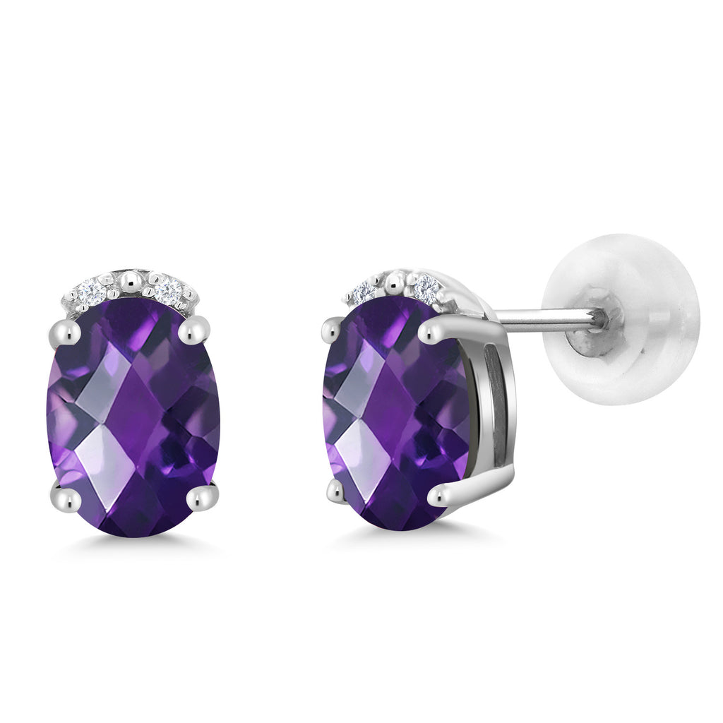Amethyst-Checkerboard - February_10K White Gold_Earrings in 10K White Gold