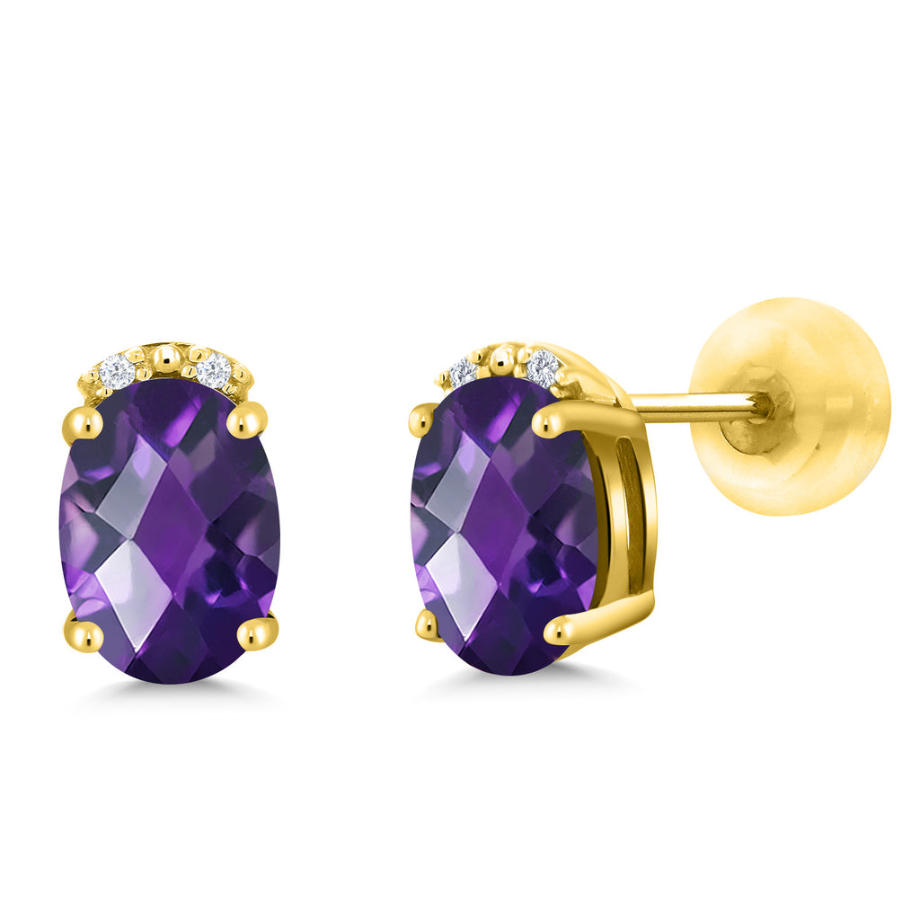 Amethyst-Checkerboard - February_10K Yellow Gold_Earrings in 10K Yellow Gold