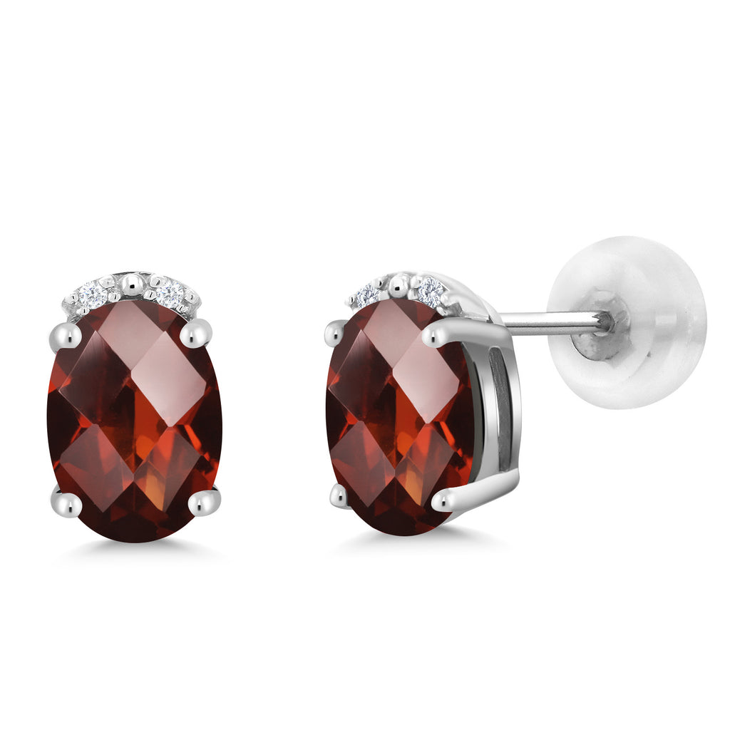 Garnet-Checkerboard - January_10K White Gold_Earrings in 10K White Gold