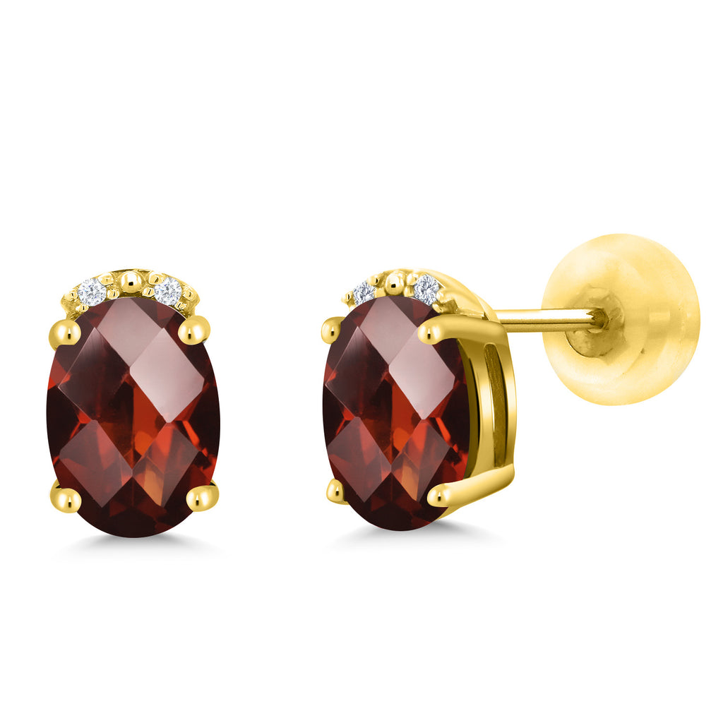Garnet-Checkerboard - January_10K Yellow Gold_Earrings in 10K Yellow Gold