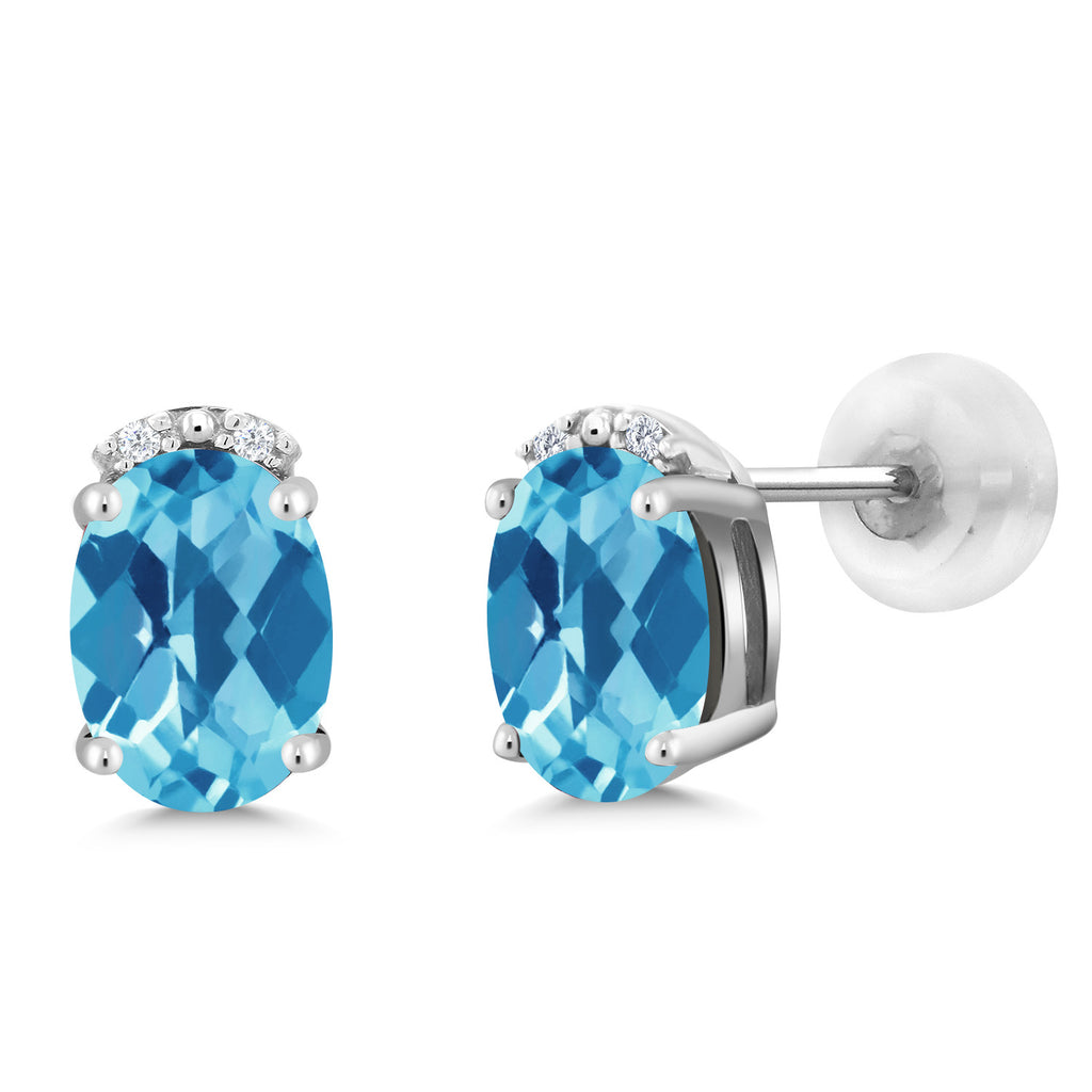 Swiss Blue Topaz-Checkerboard - November_10K White Gold_Earrings in 10K White Gold