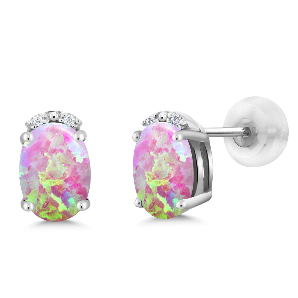 Pink Simulated Opal-Cabochon - October_10K White Gold_Earrings in 10K White Gold