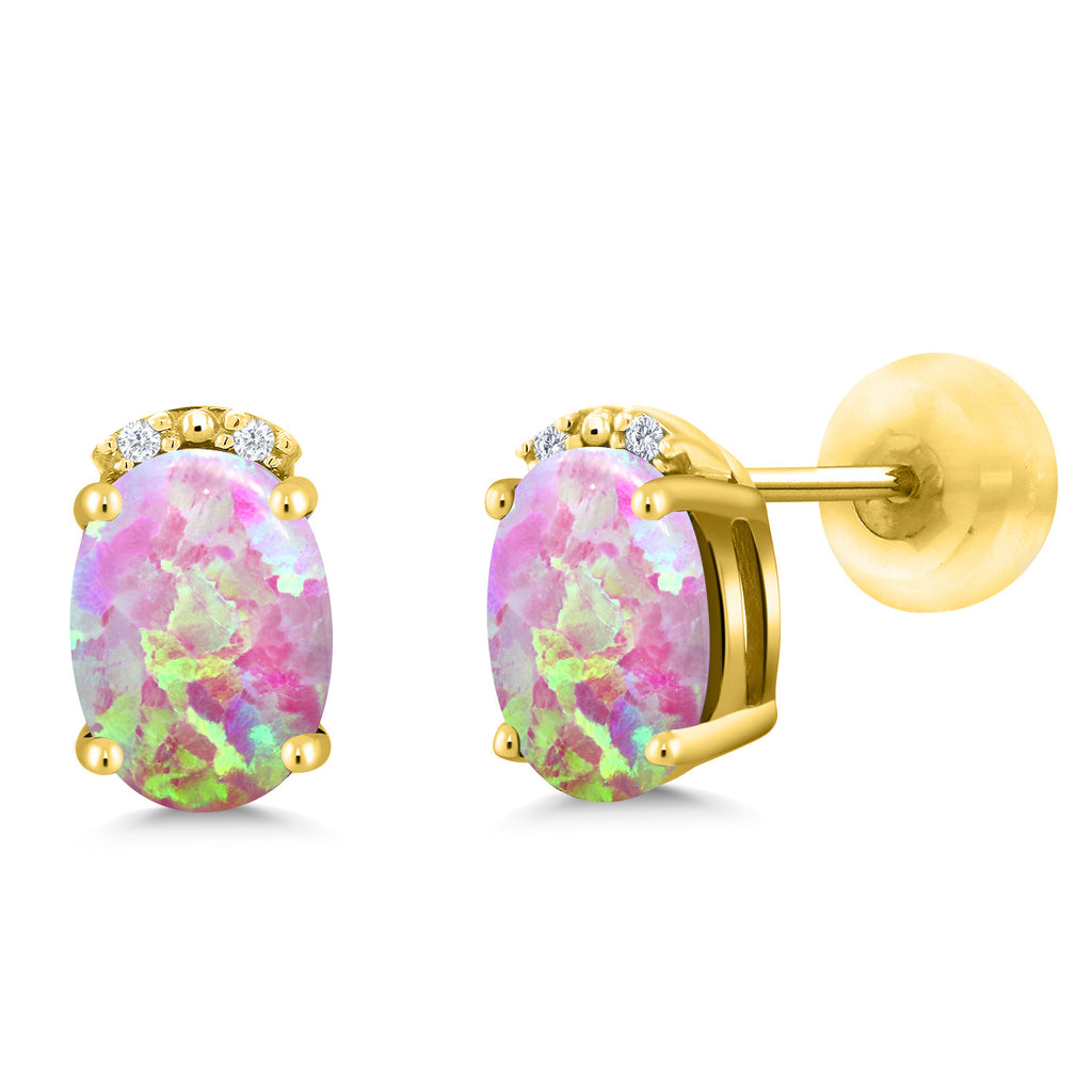 Pink Simulated Opal-Cabochon - October_10K Yellow Gold_Earrings in 10K Yellow Gold