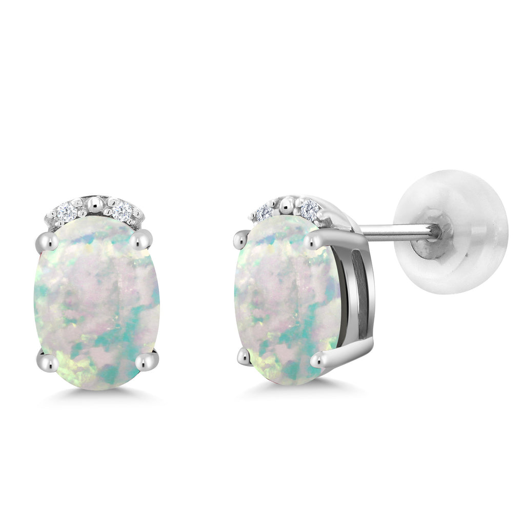 White Simulated Opal-Cabochon - October_10K White Gold_Earrings in 10K White Gold