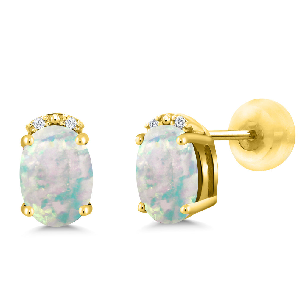 White Simulated Opal-Cabochon - October_10K Yellow Gold_Earrings in 10K Yellow Gold