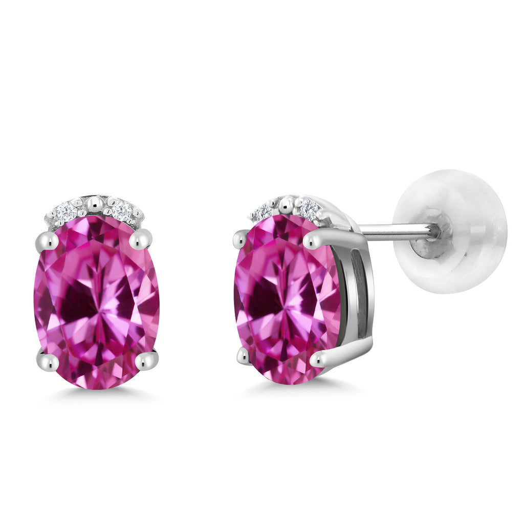 Pink Created Sapphire - September_10K White Gold_Earrings in 10K White Gold