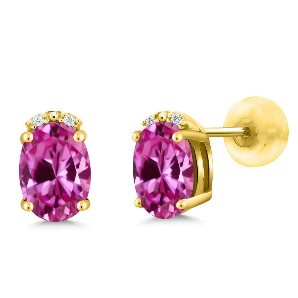 Pink Created Sapphire - September_10K Yellow Gold_Earrings in 10K Yellow Gold