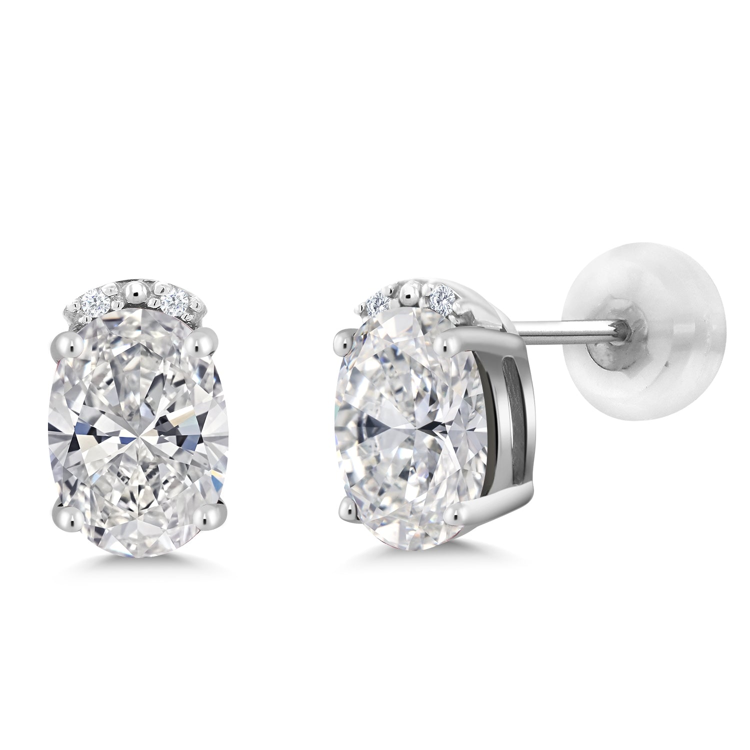 1.40 Cttw 10K White Gold Lab Grown Diamond Stud Earrings | Gemstone April Birthstone | Oval 7X5MM | Gold Earrings For Women