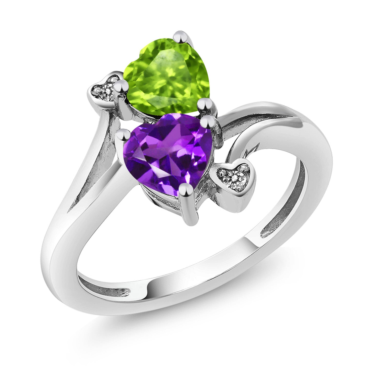 Peridot-Amethyst_5_Ring in 10K White Gold