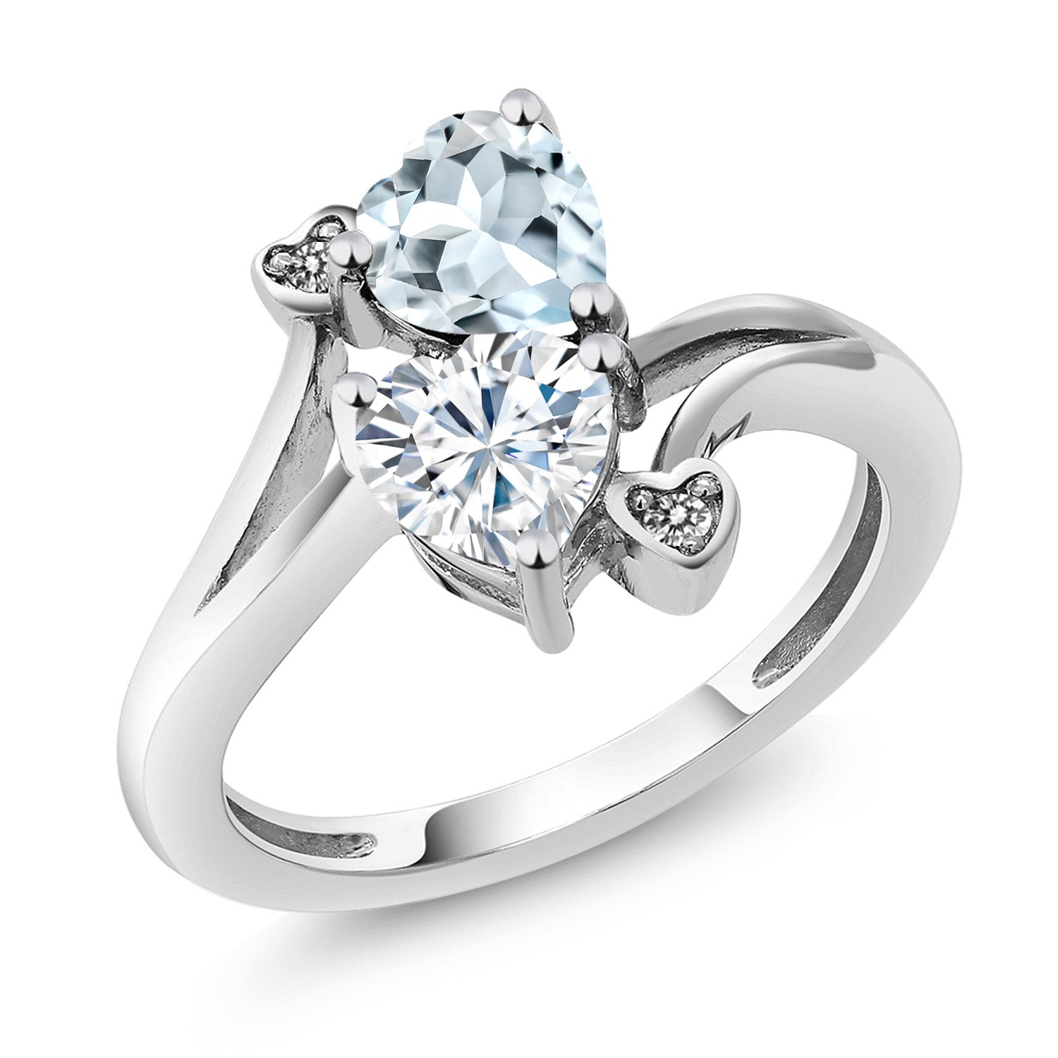 Aquamarine - White Moissanite_8_Ring in 10K White Gold